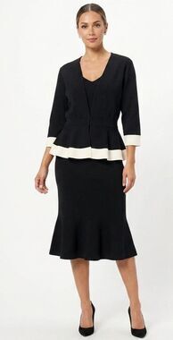 New York & Company Eva Mendes Women's 2 Pcs Skirt Suite Set Black Flare Large L